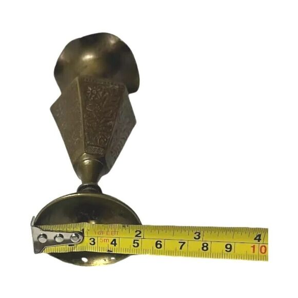 Vintage Brass Urn Vase Pedestal Etched Engraved Flower India 6" Fluted - Picture 6 of 6